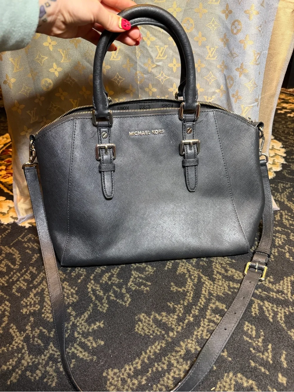 Michael Kors Black Leather Dome Satchel - Versatile Women's tote purse